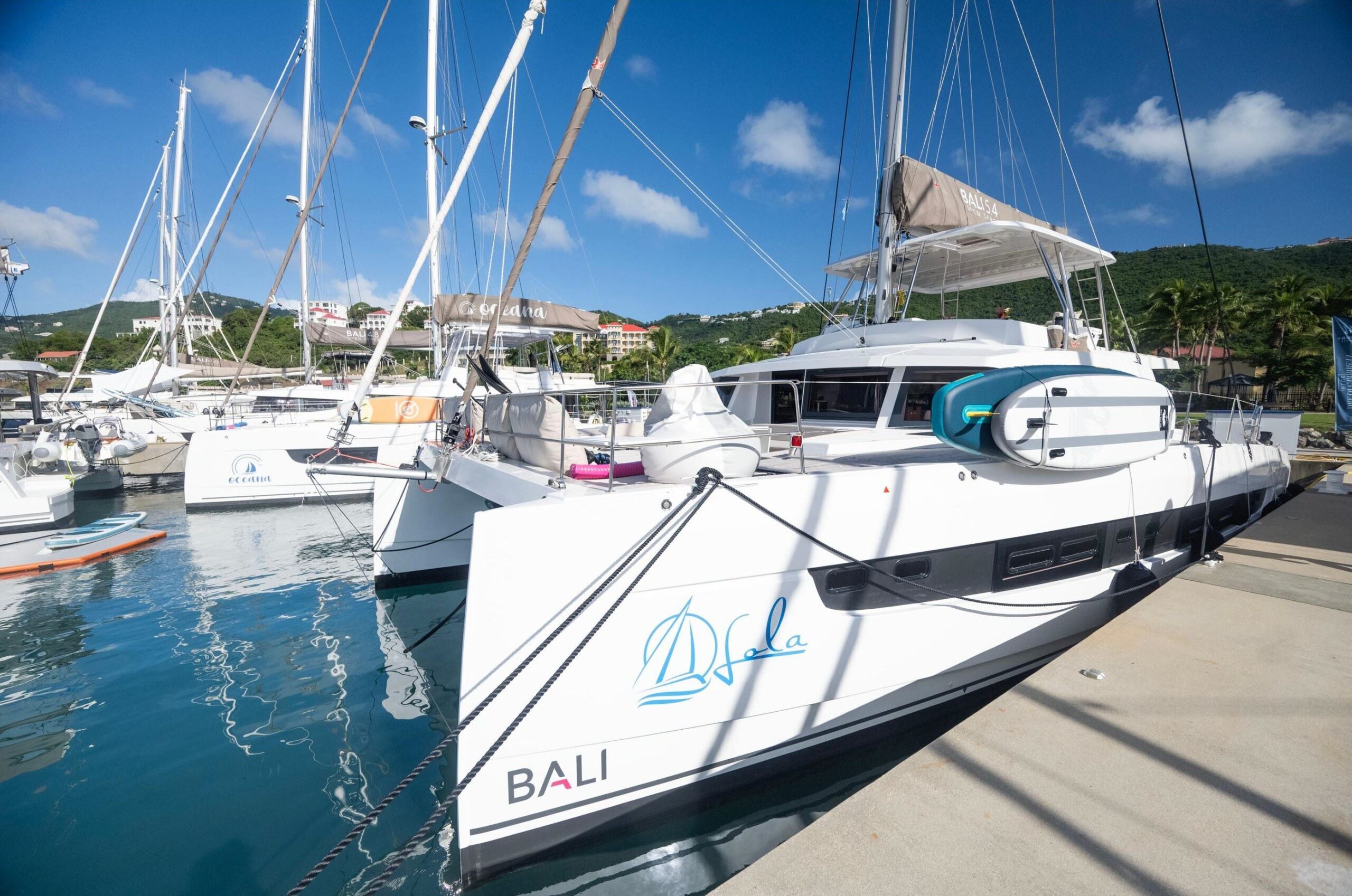 Photo: Bali 5.4 on the dock at Yacht Haven Grande St. Thomas. Courtesy Bali Catamarans.